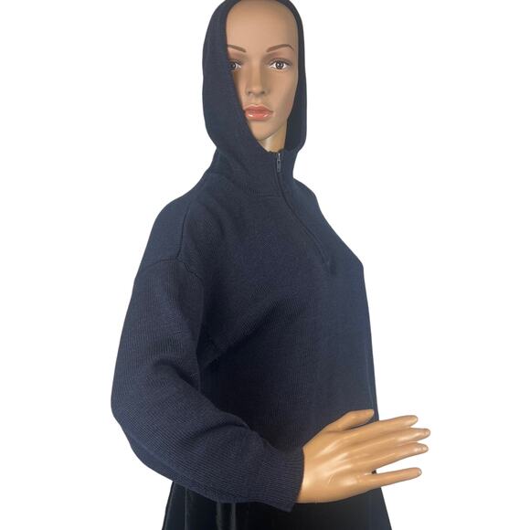 Vintage Tarazzia Womens Wool Blend Hoodie Navy Blue High Neck Size S Layering - Picture 2 of 8